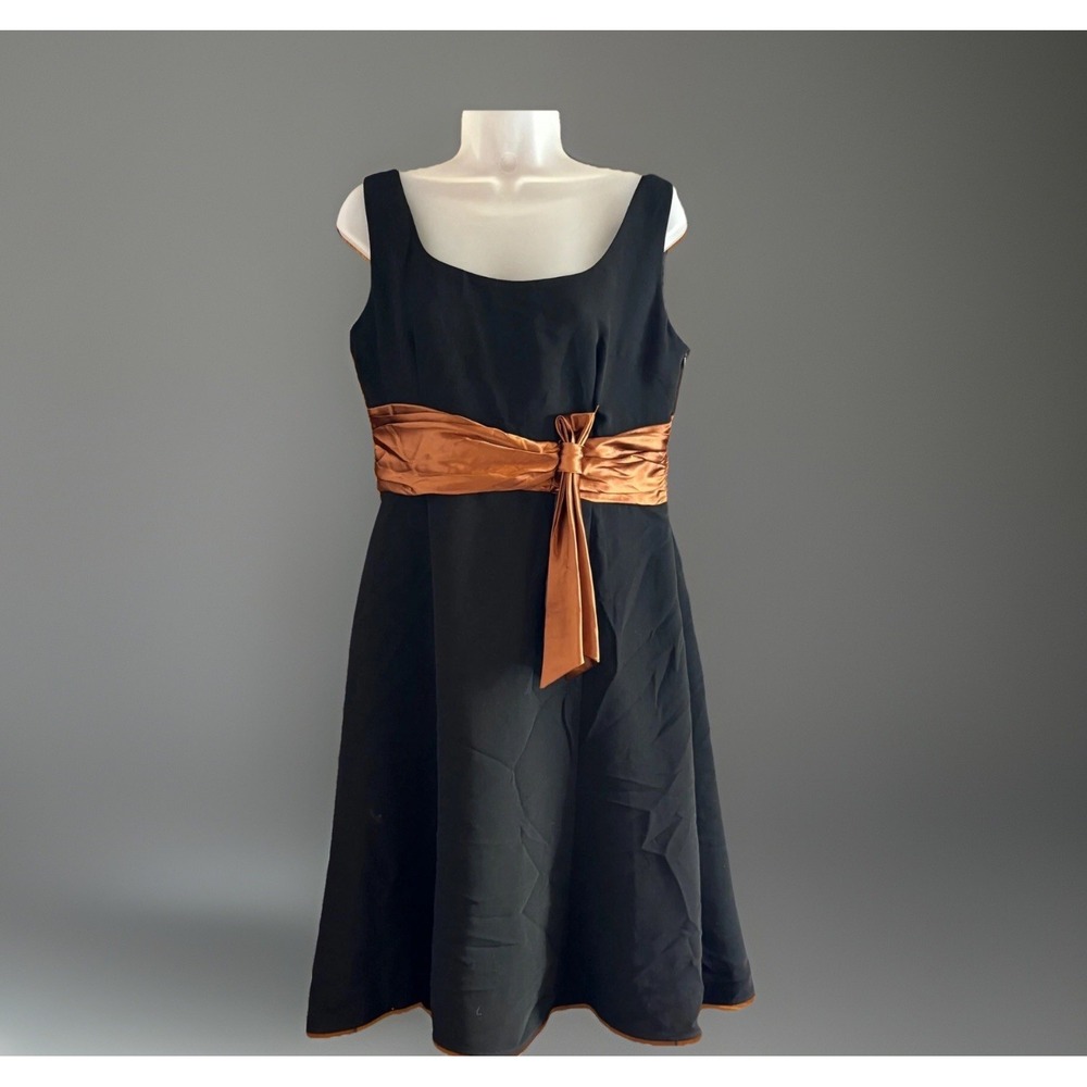Vintage Jessica Howard Dress Women's 12 Black Copper Waist Tie Y2K Cocktail Gala